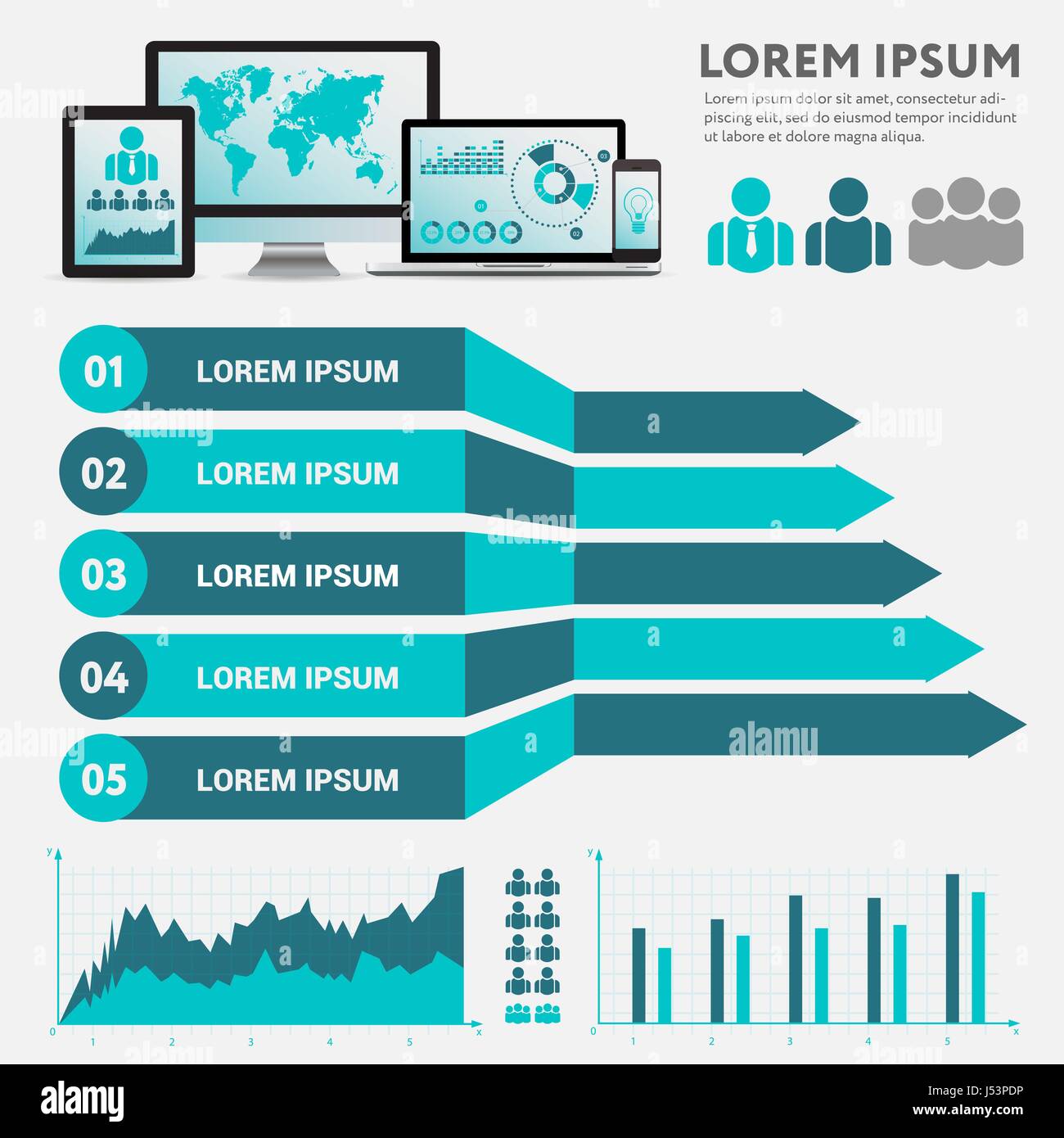 Infografik Geschäftskonzept - Vektor-Set der Infografik Elemente im flachen Design-Stil für Präsentation, Broschüre, Website. Große Reihe von Infografiken Stock Vektor