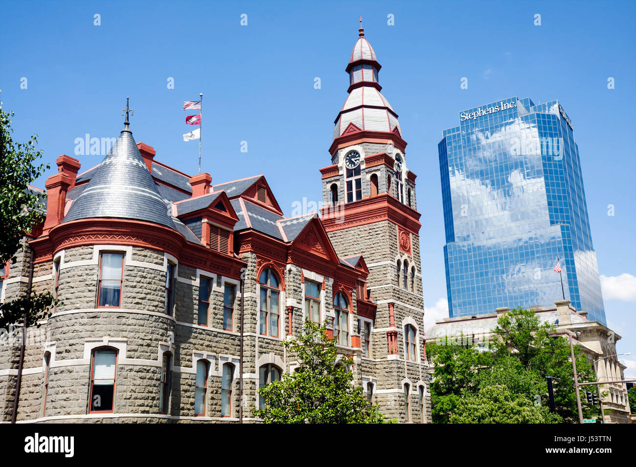 Little Rock Arkansas, 2. Street, Old Pulaski County Courthouse, romanische Architektur, Maximilian A. Orlopp, 1889, Uhrenturm, Turm, Fourche Mou Stockfoto