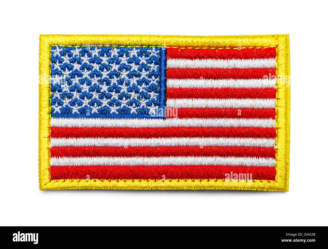 Vereinigte Staaten von Amerika Stoff einheitliche Flagge Patch isolierten auf weißen Hintergrund. Stockfoto