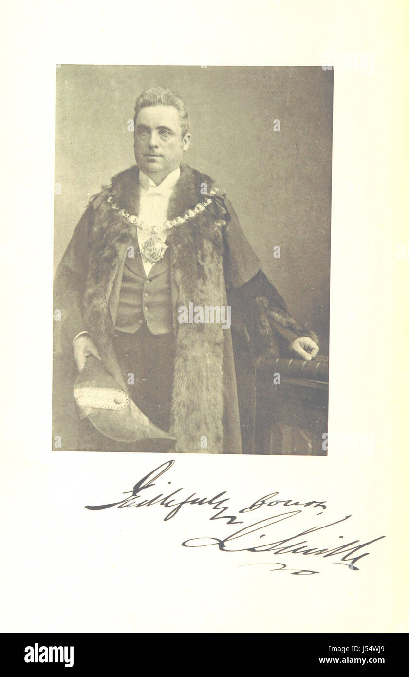 Die Wigan County Council Chamber, die am 30. Oktober 1890 eröffnet wurde, zeigt eine von H. T. F. (H. T. Folkard) signierte, beschreibende Skizze, die die Architektur des Gebäudes darstellt. Stockfoto