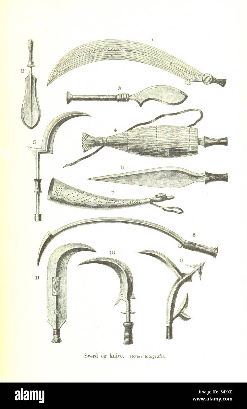 Dieses Buch, übersetzt von C. Delgobe und B. Geelmuyden, erforscht die dunkelsten Teile Afrikas. Es enthält Illustrationen und gibt Einblicke in die unbekannten und unerforschten Aspekte der Region während der Kolonialzeit. Stockfoto