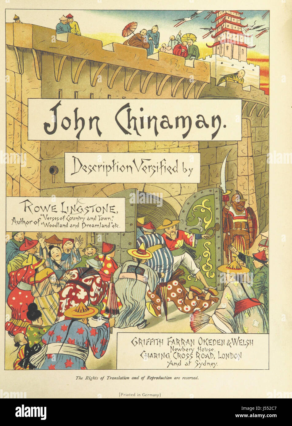 John Chinaman ist ein Gedicht von R. L., das eine Beschreibung chinesischer Einwanderer und ihrer Rolle in der amerikanischen Gesellschaft des 19. Jahrhunderts beschreibt. Sie spiegelt die kulturellen Wahrnehmungen und Herausforderungen der Zeit wider. Stockfoto