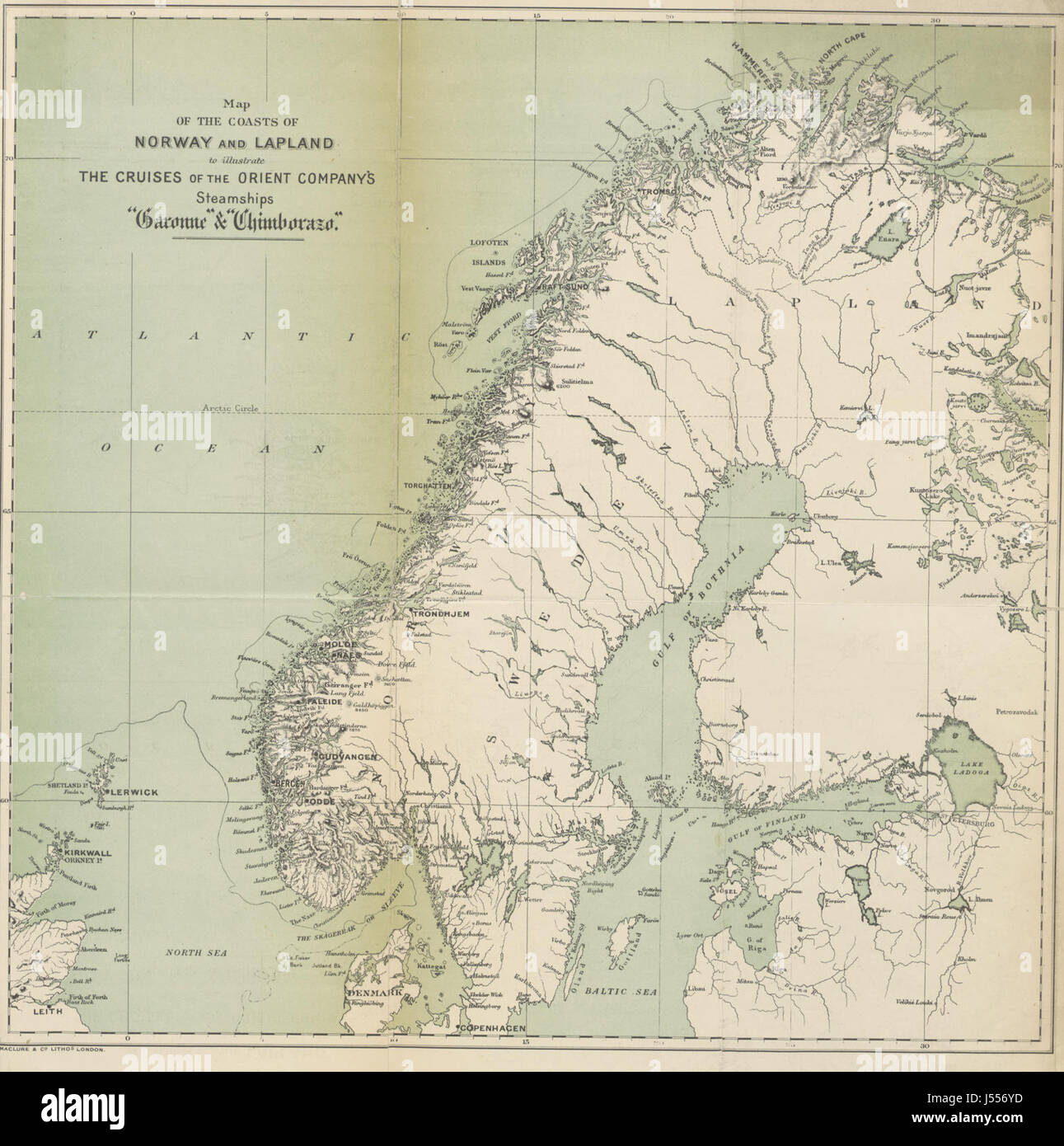Vergnügen Kreuzfahrten in das Land der Mitternachtssonne von Orient Unternehmens SS "Garonne" und "Chimborazo." [Mit Karten und Abbildungen.] Stockfoto
