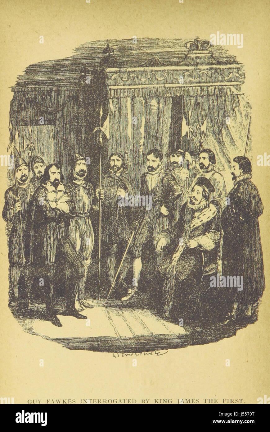 Guy Fawkes ist bekannt für seine Beteiligung am Gunpowder Plot von 1605, einem Versuch, König Jakob I. von England zu ermorden. Die Veranstaltung ist ein wichtiger Teil der britischen Geschichte, die jährlich in der Guy Fawkes Night gefeiert wird. Stockfoto