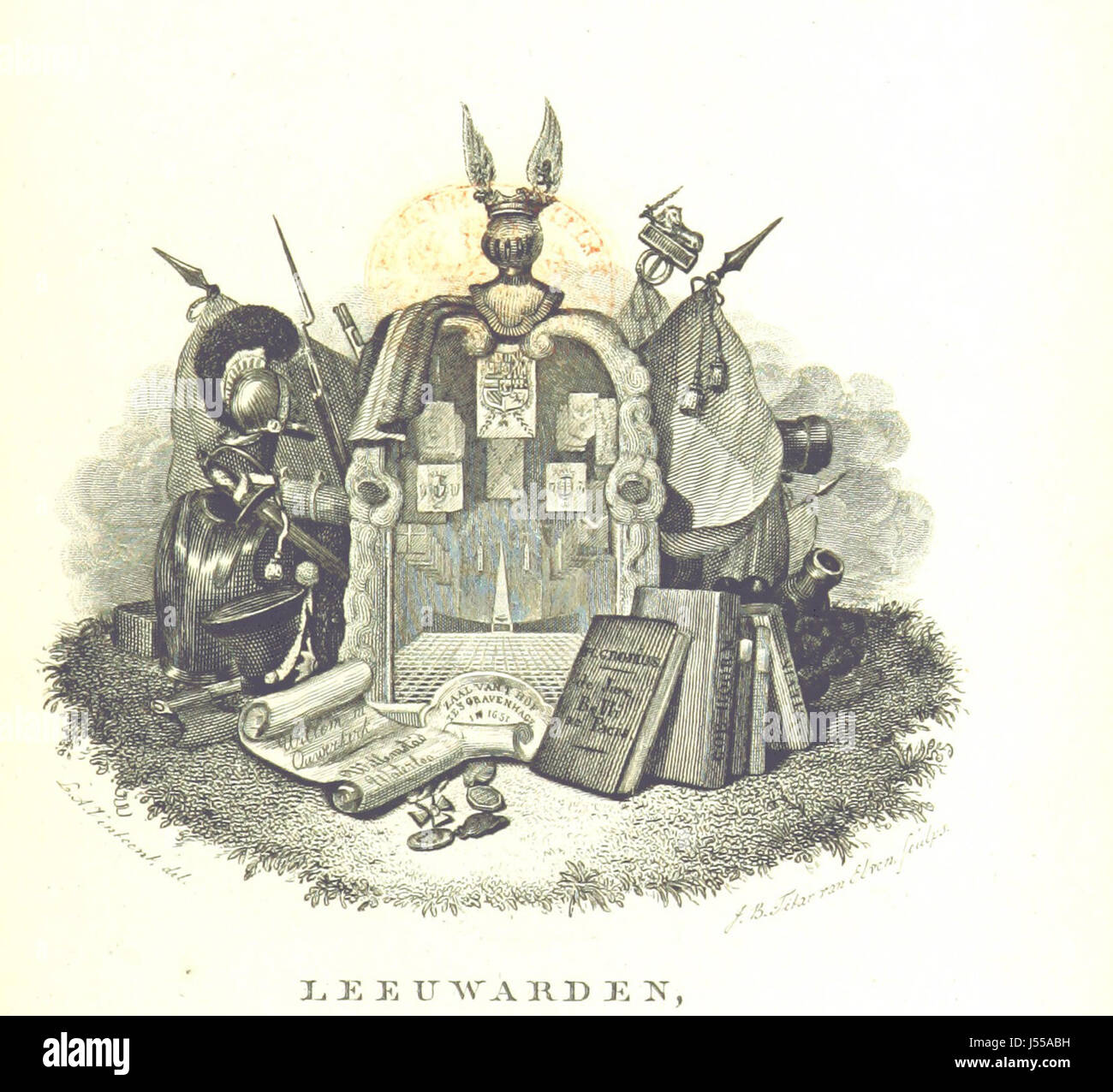 Ein historisches Dokument mit dem Titel „Nederlands heldendaden te Land“, das die Heldentaten der Niederlande von der Antike bis zur Gegenwart beschreibt, begleitet von Karten. Stockfoto Ein historisches Dokument mit dem Titel „Nederlands heldendaden te Land“, das die Heldentaten der Niederlande von der Antike bis zur Gegenwart beschreibt, begleitet von Karten. Stockfoto