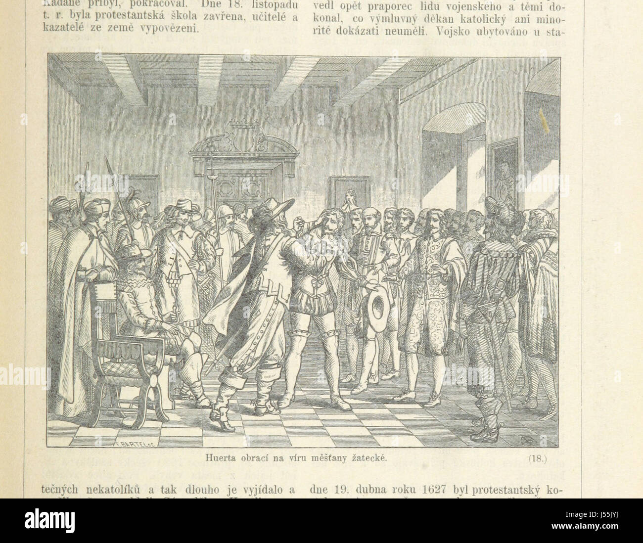 Dieses historische Werk umfasst die Geschichte Böhmens und Mährens von 1620 bis 1648 und beschreibt wichtige Ereignisse in dieser Zeit, darunter die Schlacht am Weißen Berg und den Dreißigjährigen Krieg. Stockfoto