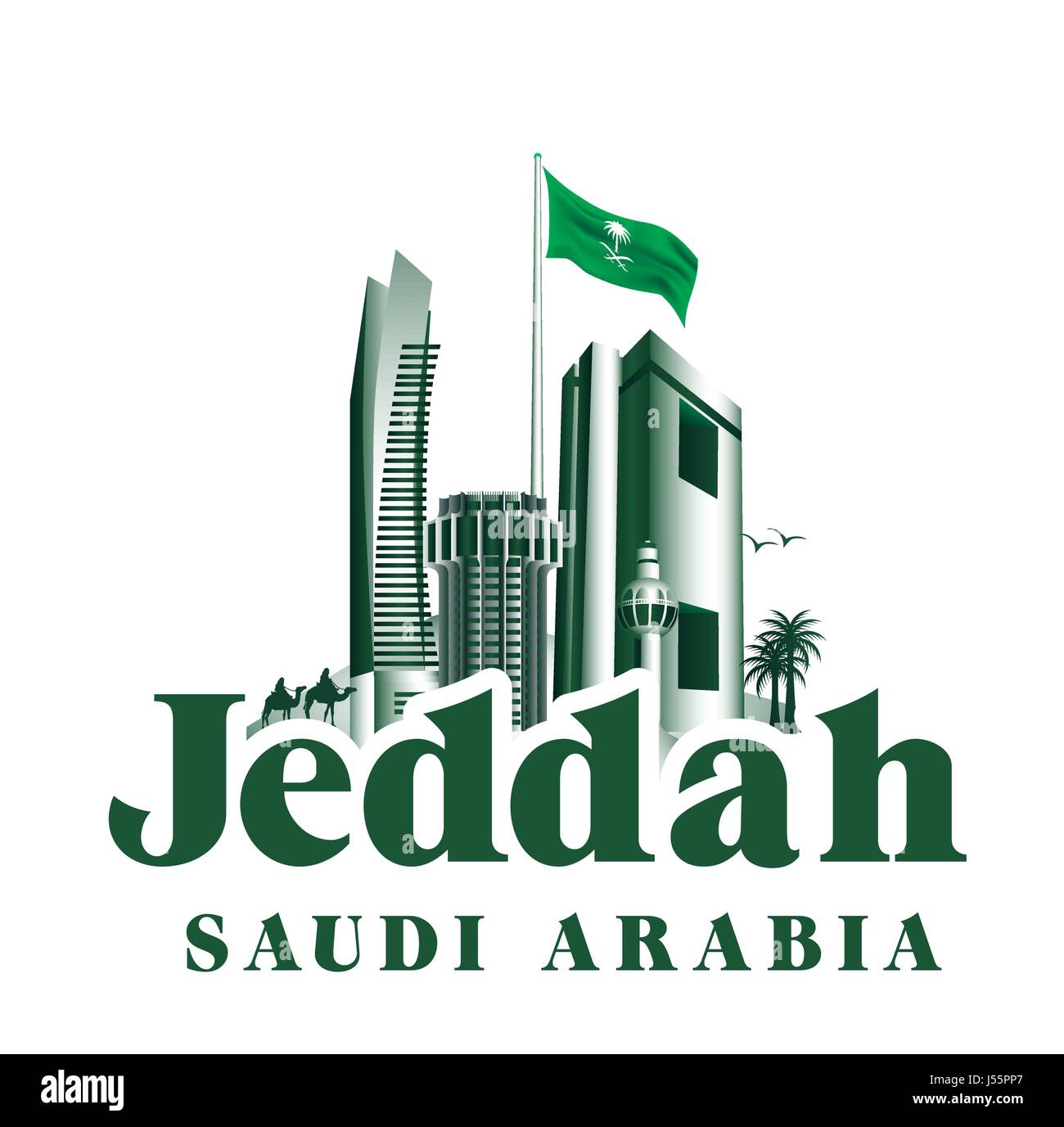 Stadt von Jeddah Saudi Arabien berühmte Gebäude-Vektor-Design. Bearbeitbares Vektor-Illustration Stock Vektor