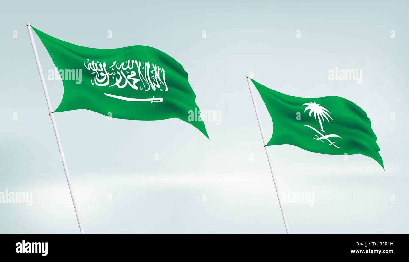 Realistische Vektor zwei Saudi-Arabien-Flagge. Bearbeitbares Vektor-Illustration Stock Vektor
