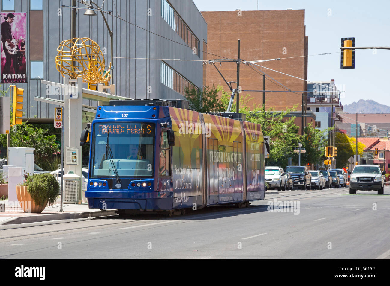 Tucson, Arizona - The Sun Link Straßenbahn. Die Straßenbahn fährt eine 3,9-Meile Strecke verbindet fünf Bezirke in der Stadt. Stockfoto