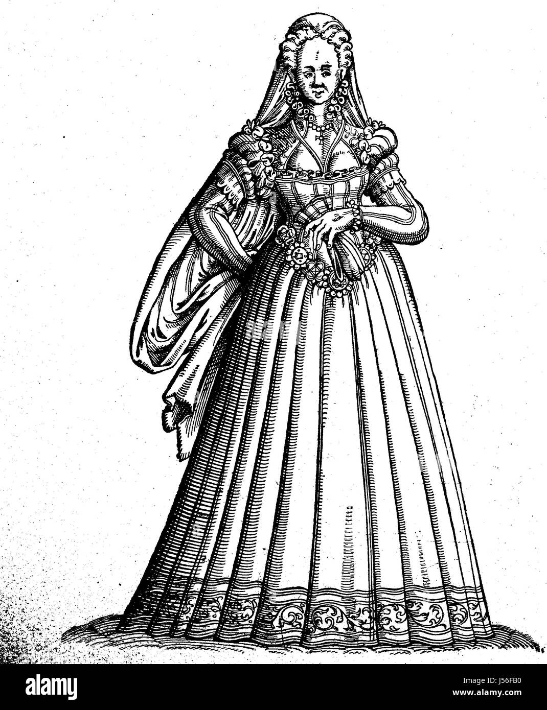 Kostüm der jungen Frauen in Rom, Kostüm-Bild aus dem 16. Jahrhundert, digital verbesserte Wiedergabe aus einer Publikation des Jahres 1880 Stockfoto