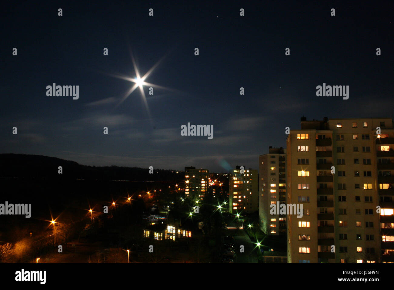 Wohn-Schlafbereich nächtlichen Mond Sterne Sternchen Firmament Himmel Glanz Stockfoto