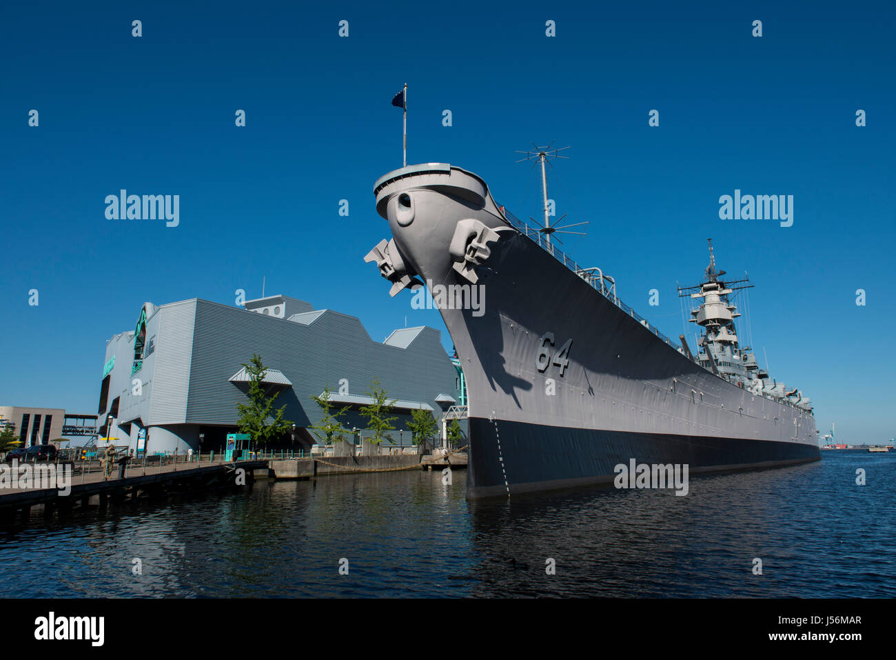 Virginia, Norfolk. Hampton Straßen Marinemuseum. Schlachtschiff Wisconsin, BB-64, eines der größten und letzten Schlachtschiffe von der US Navy gebaut. Sie diente ich Stockfoto