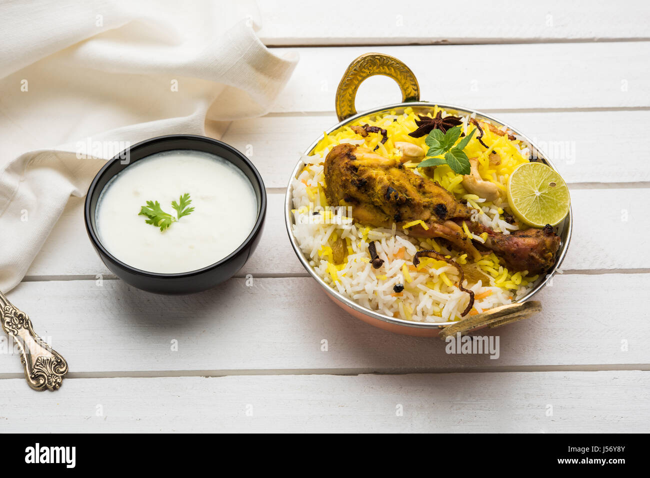 Hyderabadi Chicken Biryani oder Dum Biryani, selektiven Fokus Stockfoto