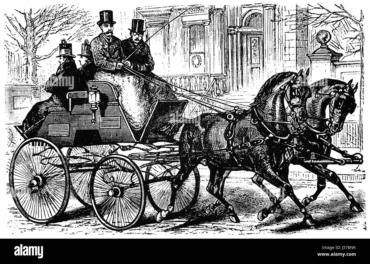 1879: Herren Trainer mit Bräutigam in Fifth Avenue, New York City, New York Staat, Vereinigte Staaten von Amerika Stockfoto
