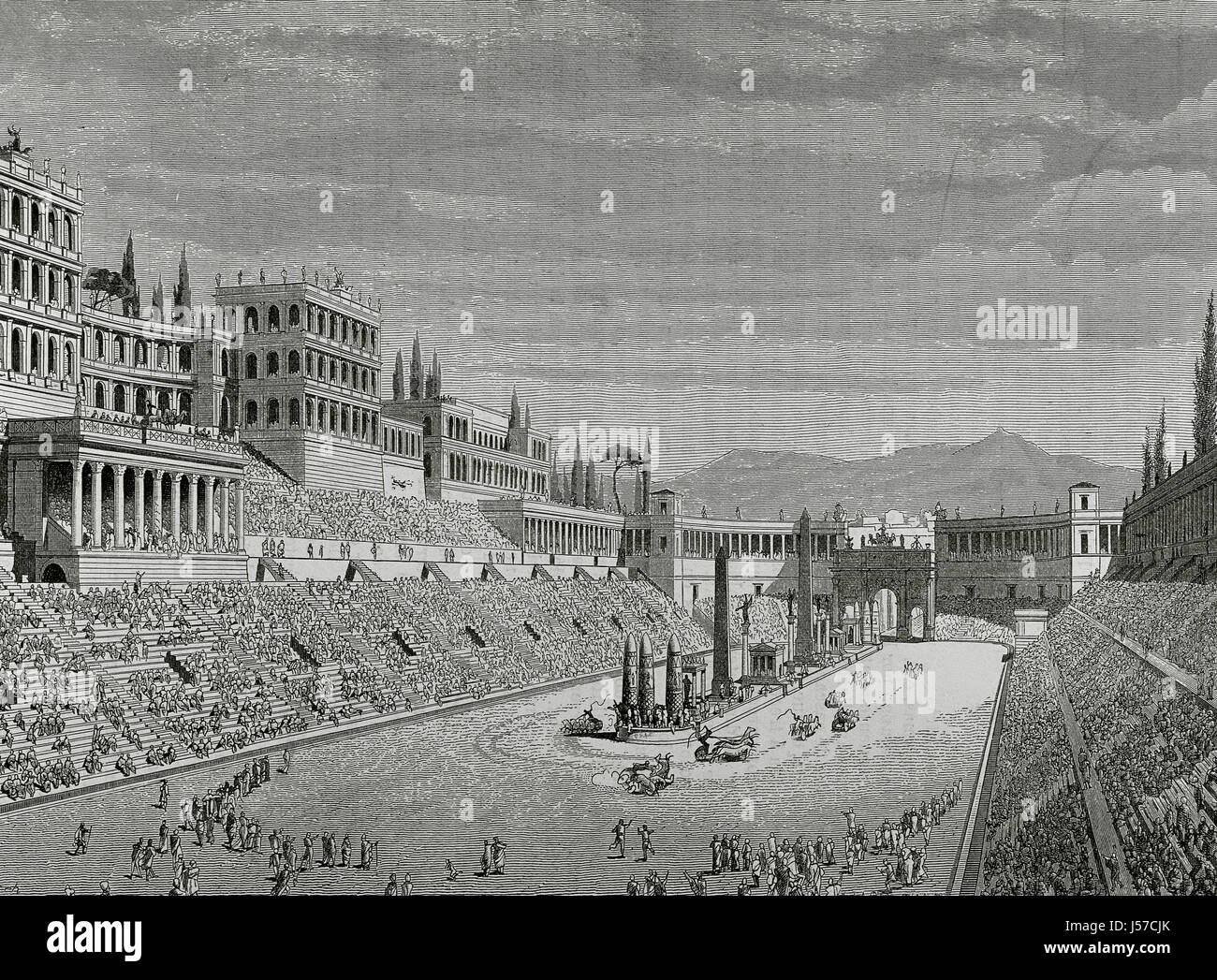 Römischen Reiches. Rom. Circus Maximus zwischen Aventin und Palatin Hügel. Gravur. Stockfoto