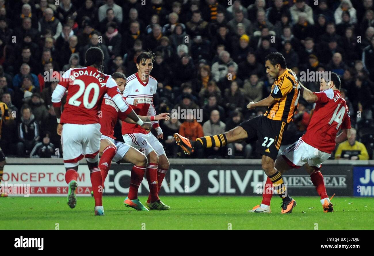 AHMED ELMOHAMADY Triebe und SC HULL CITY FC V FULHAM FC KC STADIUM HULL ENGLAND 28. Dezember 2013 Stockfoto