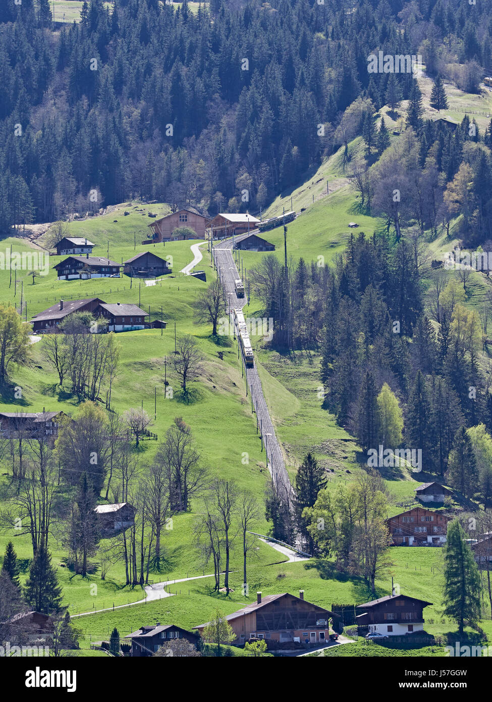 Schweiz-Grindelwald-Tal mit der Bergbahn hinauf Kleine Scheidegg für das Jungfraujoch rack Stockfoto