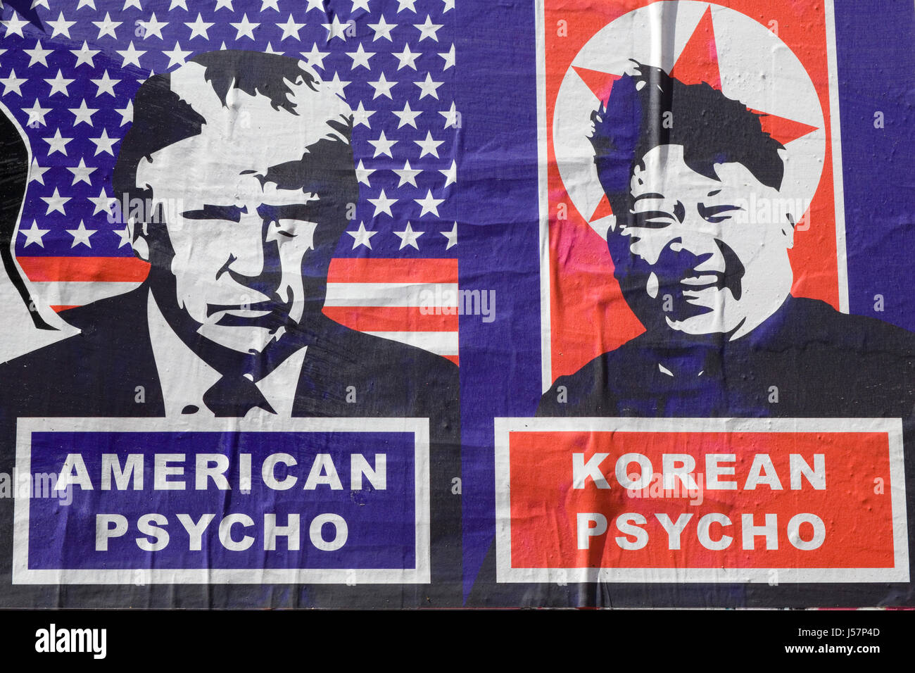 American Psycho und koreanische Psycho Donald Trump und Kim Jong-un-Poster Stockfoto