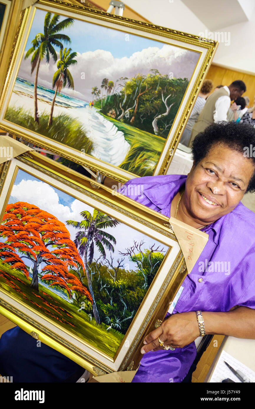 Florida, Mt. Mount Dora, Donnelly Park, Florida Highwaymen Art Show, Künstlerin, Mary Ann Carroll, Frau weibliche Frauen, gerahmte Leinwand, Landschaft, Malerei, selbst taug Stockfoto