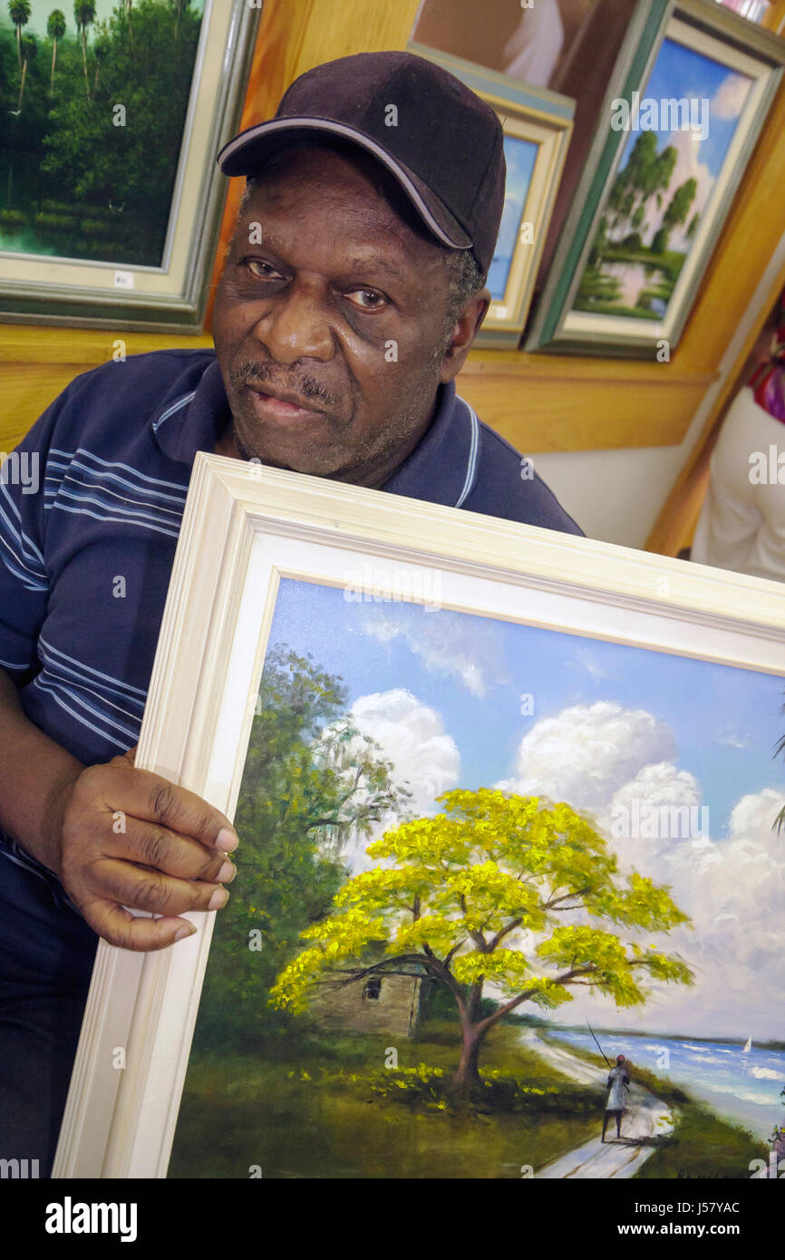 Florida Mt. Mount Dora, Donnelly Park, Florida Highwaymen Art Show, Künstler, Roy McLendon, Schwarze Schwarze Afrikaner ethnische Minderheit, Erwachsene Erwachsene Mann mich Stockfoto