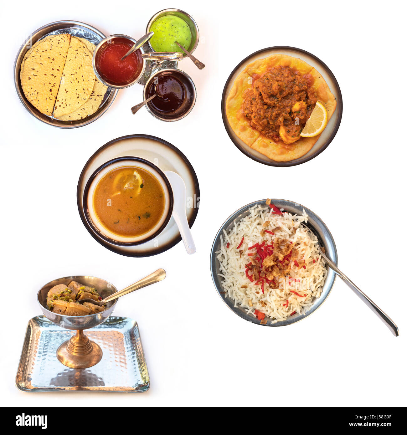 Indische Küche Geschirr, isoliert auf weißem Hintergrund Stockfoto
