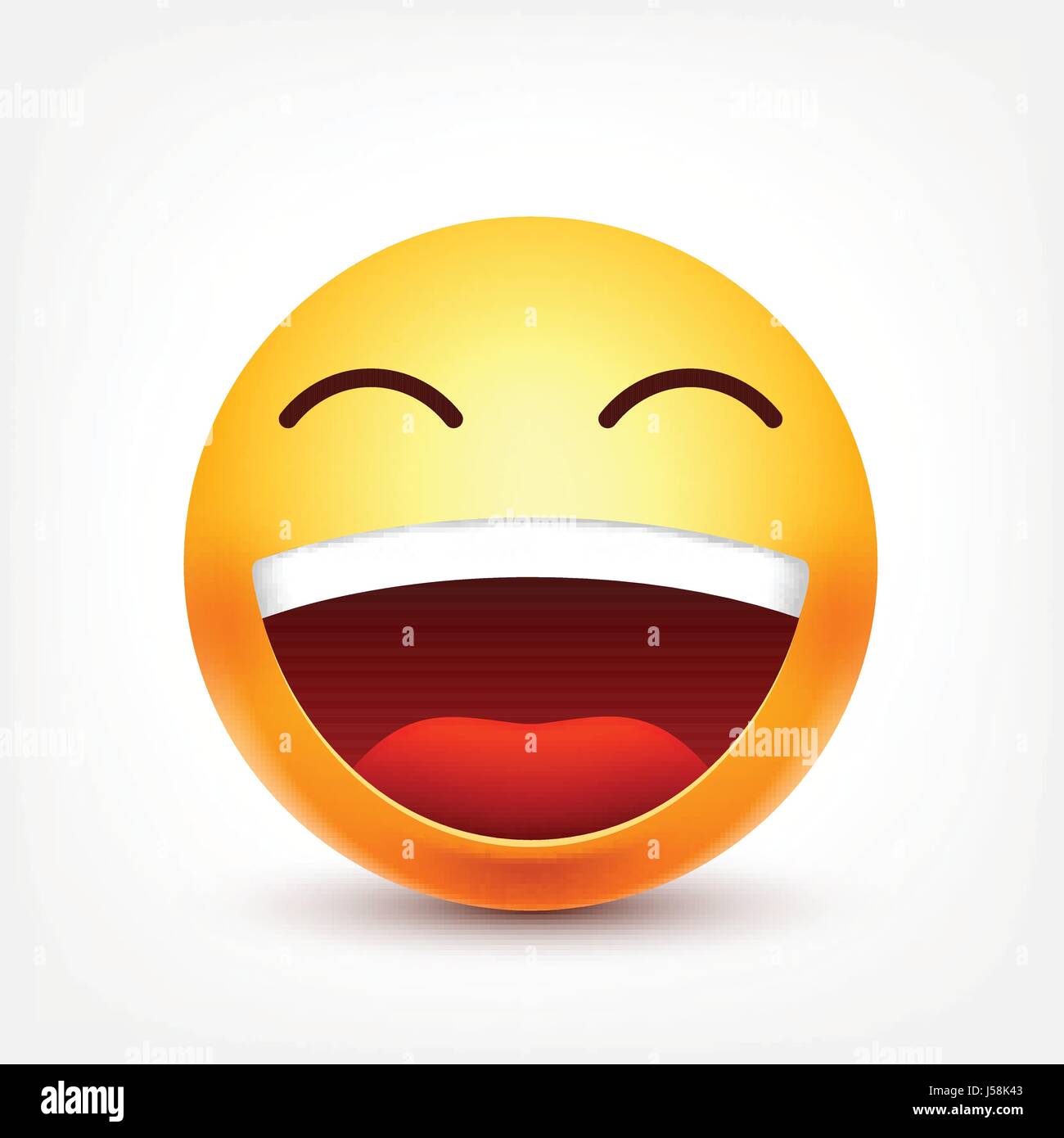 Smiley, Emoticon lachen. Gelbes Gesicht mit Emotionen. Gesichtsausdruck. 3D realistisch Emoji. Lustige Comic-Figur. Stimmung. Web-Symbol. Vektor-Illustration. Stock Vektor