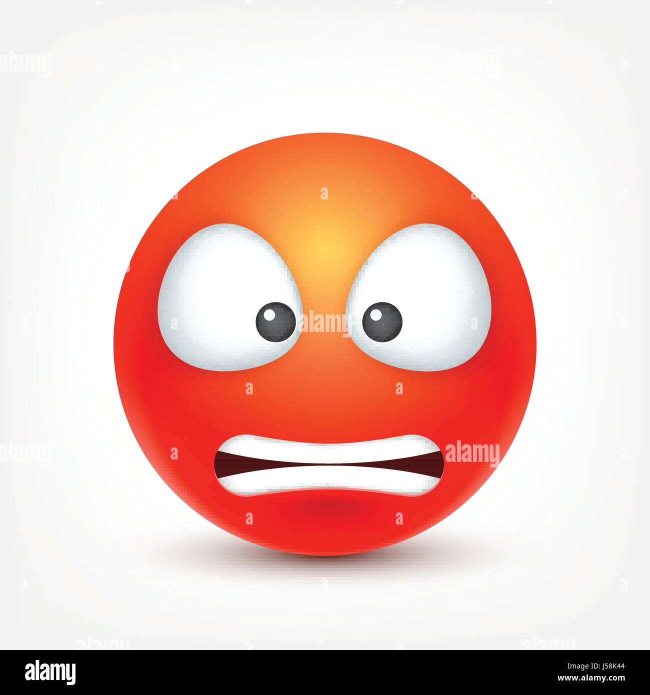 Smiley, wütend Emoticon. Rotes Gesicht mit Emotionen. Gesichtsausdruck. 3D realistisch Emoji. Lustige Comic-Figur. Stimmung. Web-Symbol. Vektor-Illustration. Stock Vektor