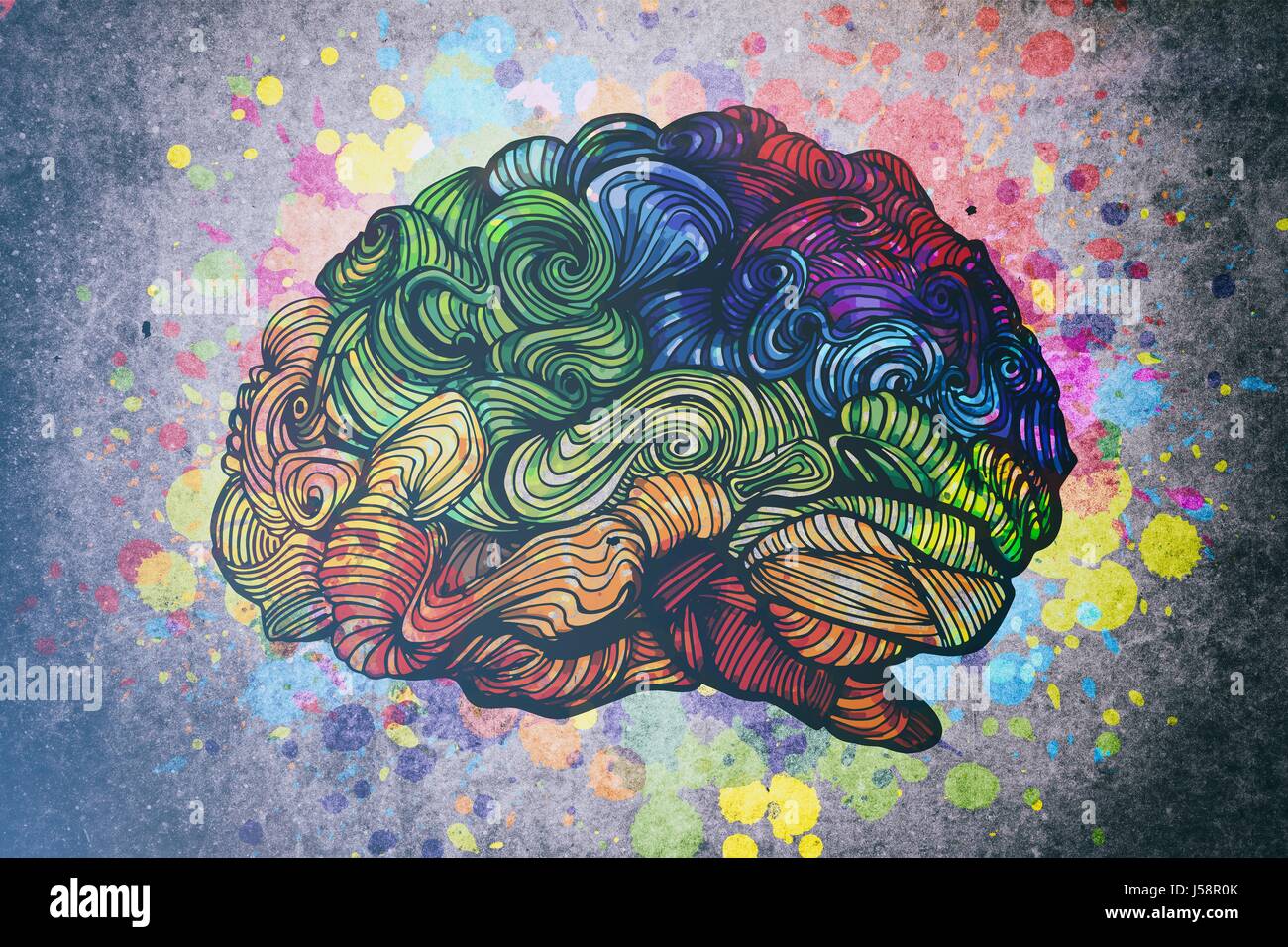 Gehirn doodle Illustration mit Texturen Stockfoto