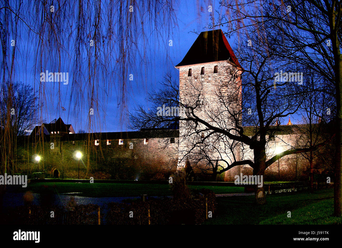 Turm der Nacht Foto Stadt Wand Bastille Mittelalter Weg wehrgang Stockfoto