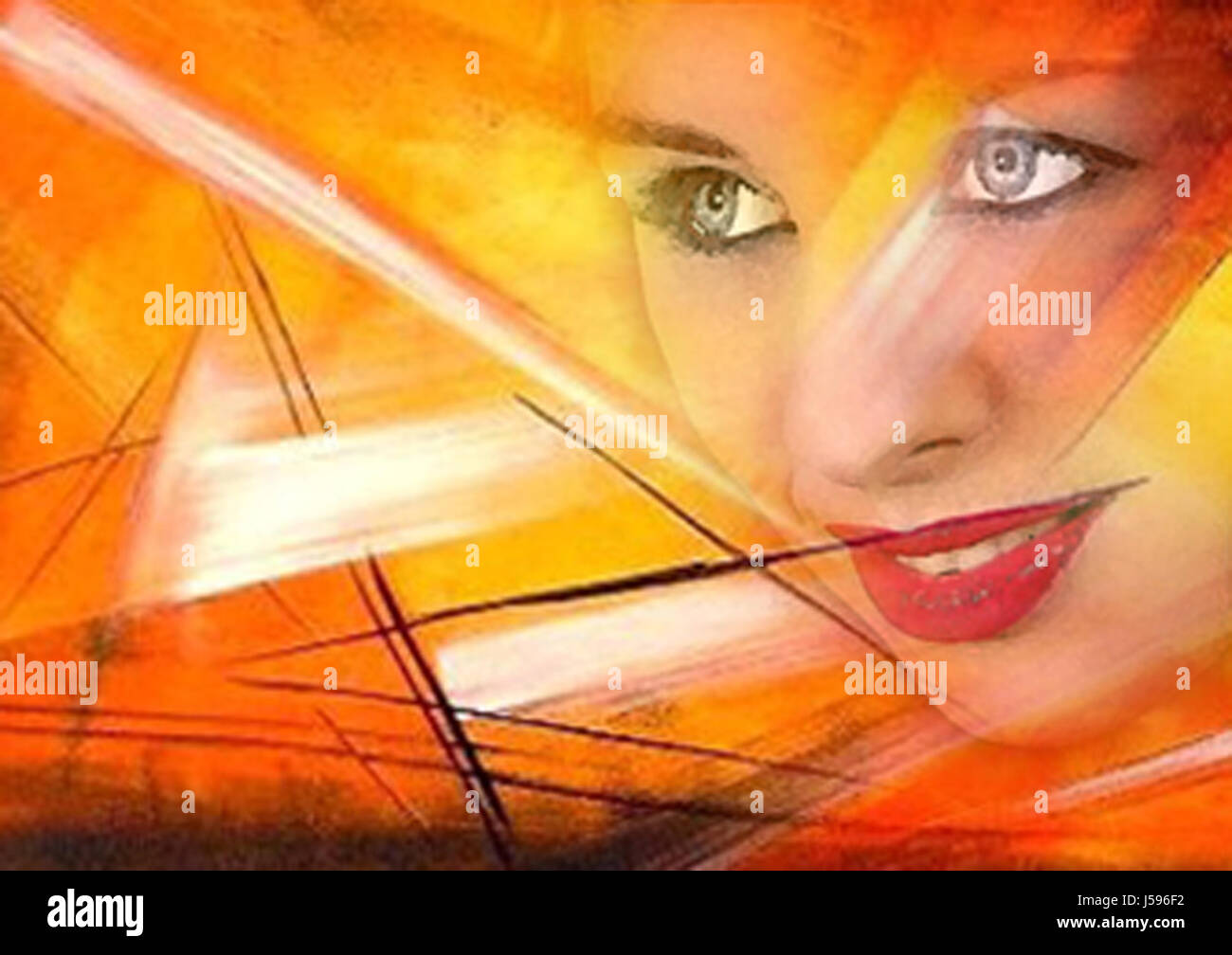Frau Porträt Sonnenuntergang Gemälde abstrakt gemalt Foto Bild Image-Kopie Stockfoto