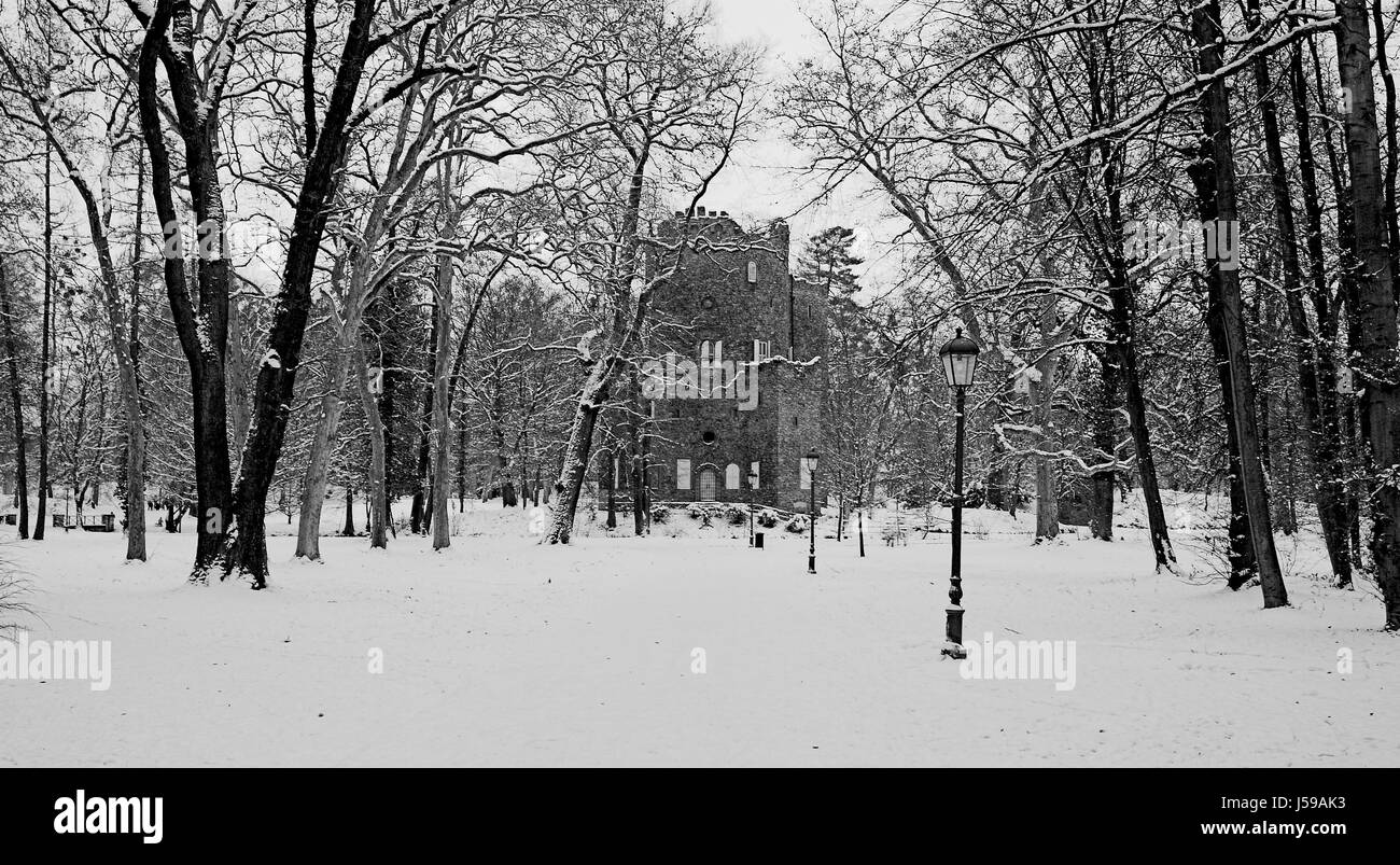 Park Winter kalt Kurpark bob run Baden Resort Spa Mineralquelle Schnee Stockfoto