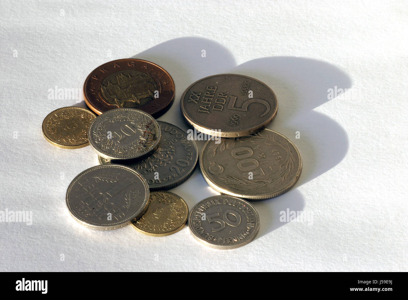 Schweiz Münzen letzten Kupfer Polen Tschechien Pfennig Markierung 20:50 Stockfoto