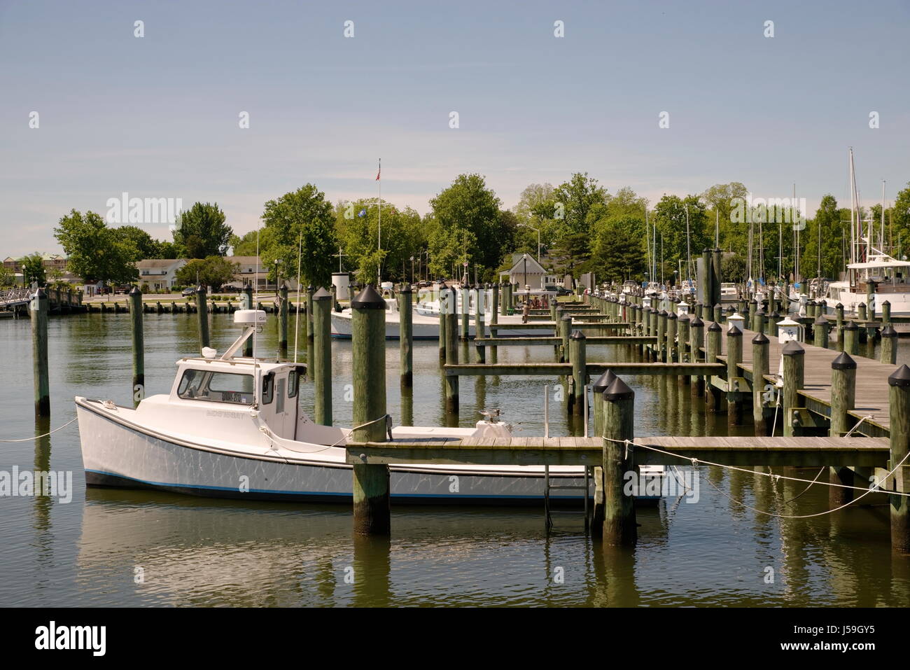 Kai lange - nun eine Marina für die Stadt von Cambridge, MD, Long Wharf Schiffe aus Afrika und Westindien und Amerikas tiefen Süden erhalten. Stockfoto
