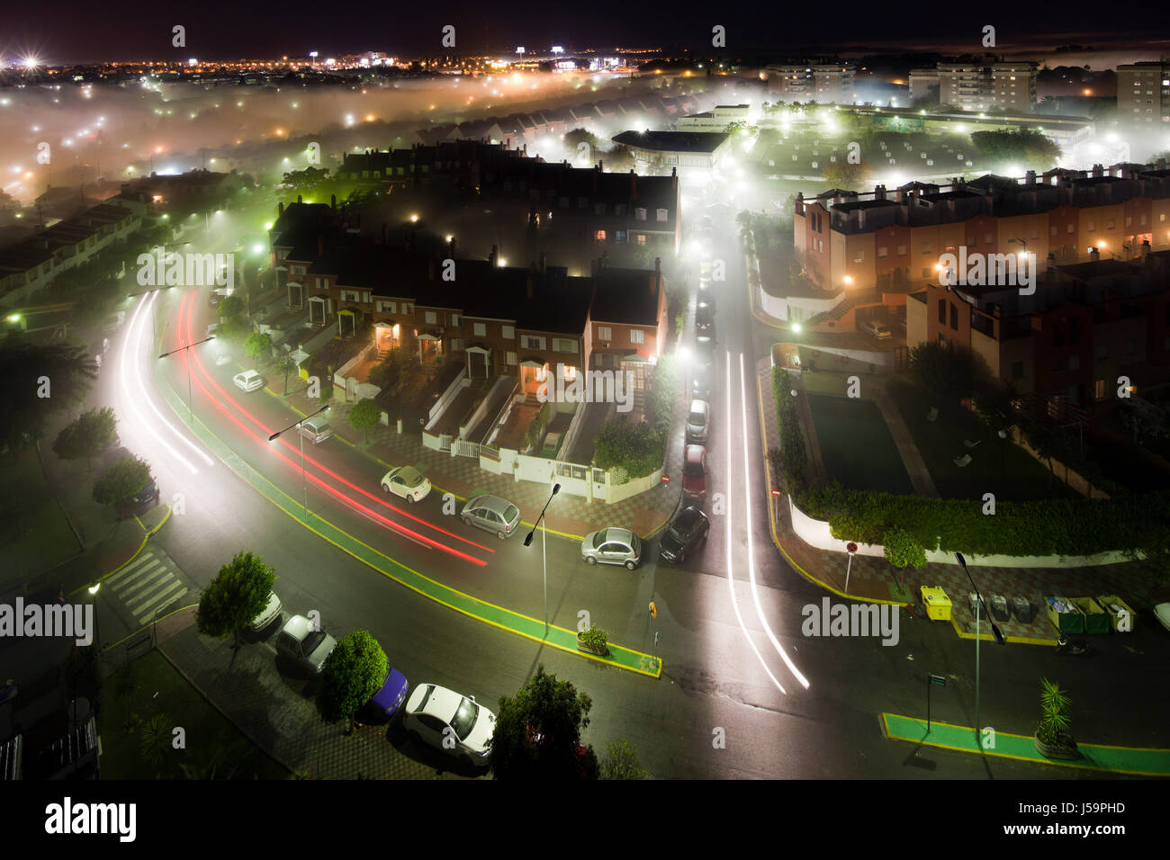 Vorort bei Nacht, Tomares, Sevilla, Spanien Stockfoto