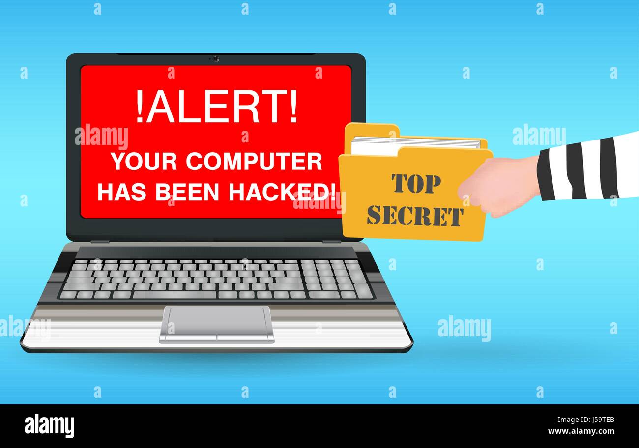 Laptop-Computer gehackt und Daten von Hacker gestohlen Stock Vektor