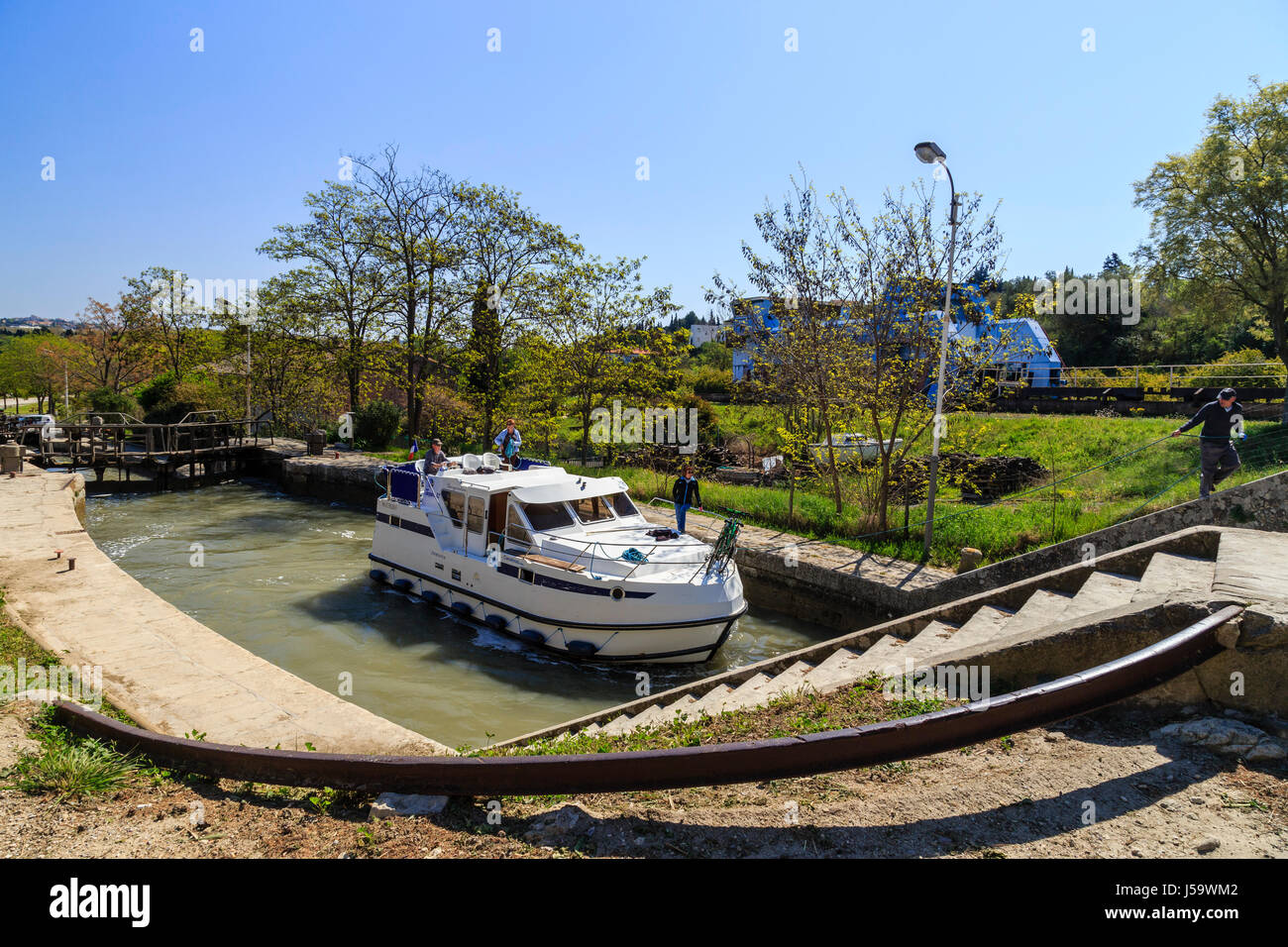 Frankreich, Herault, Beziers, Fonserannes Schleusen auf dem Canal du Midi als Weltkulturerbe der UNESCO gelistet Stockfoto