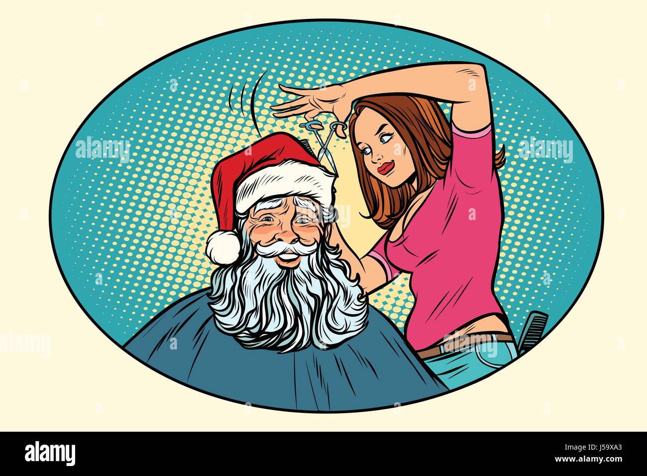 Weihnachtsmann beim Friseur Stock Vektor