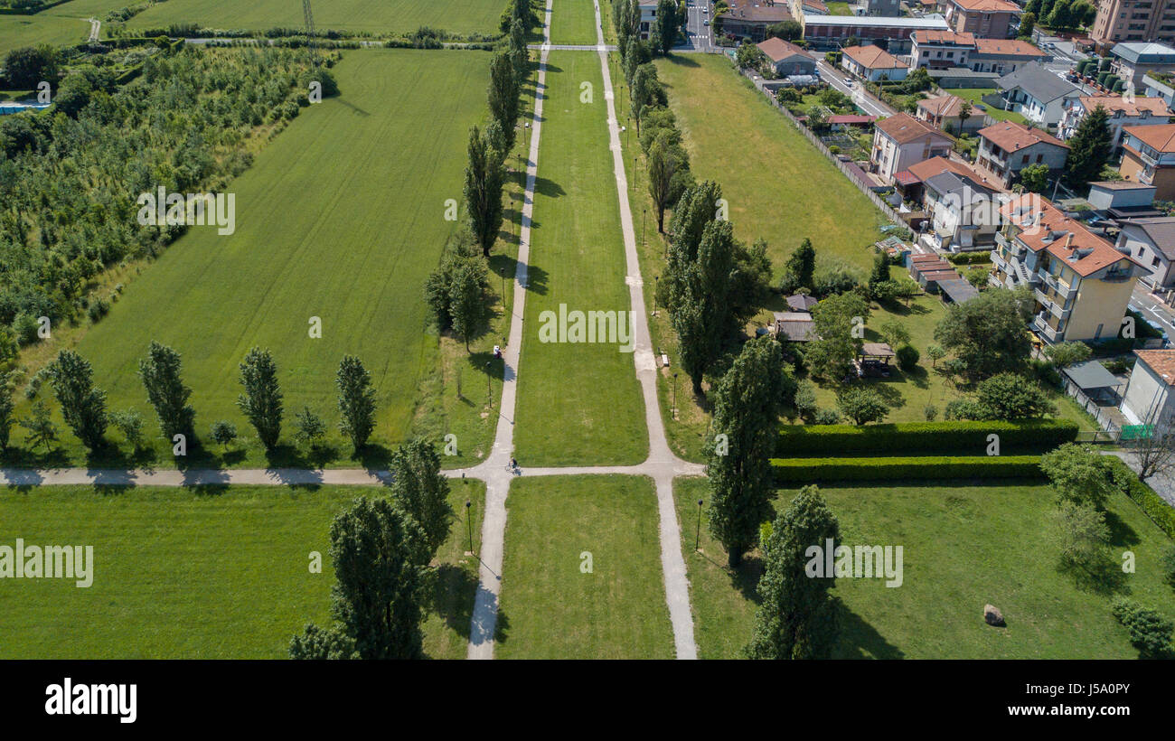 Garten und Park, Brunnen, Villa Bagatti Valsecchi, Villa, Luftaufnahme, 18. Jahrhundert, italienische Villa, Varedo, Monza Brianza, Lombardei, Italien Stockfoto