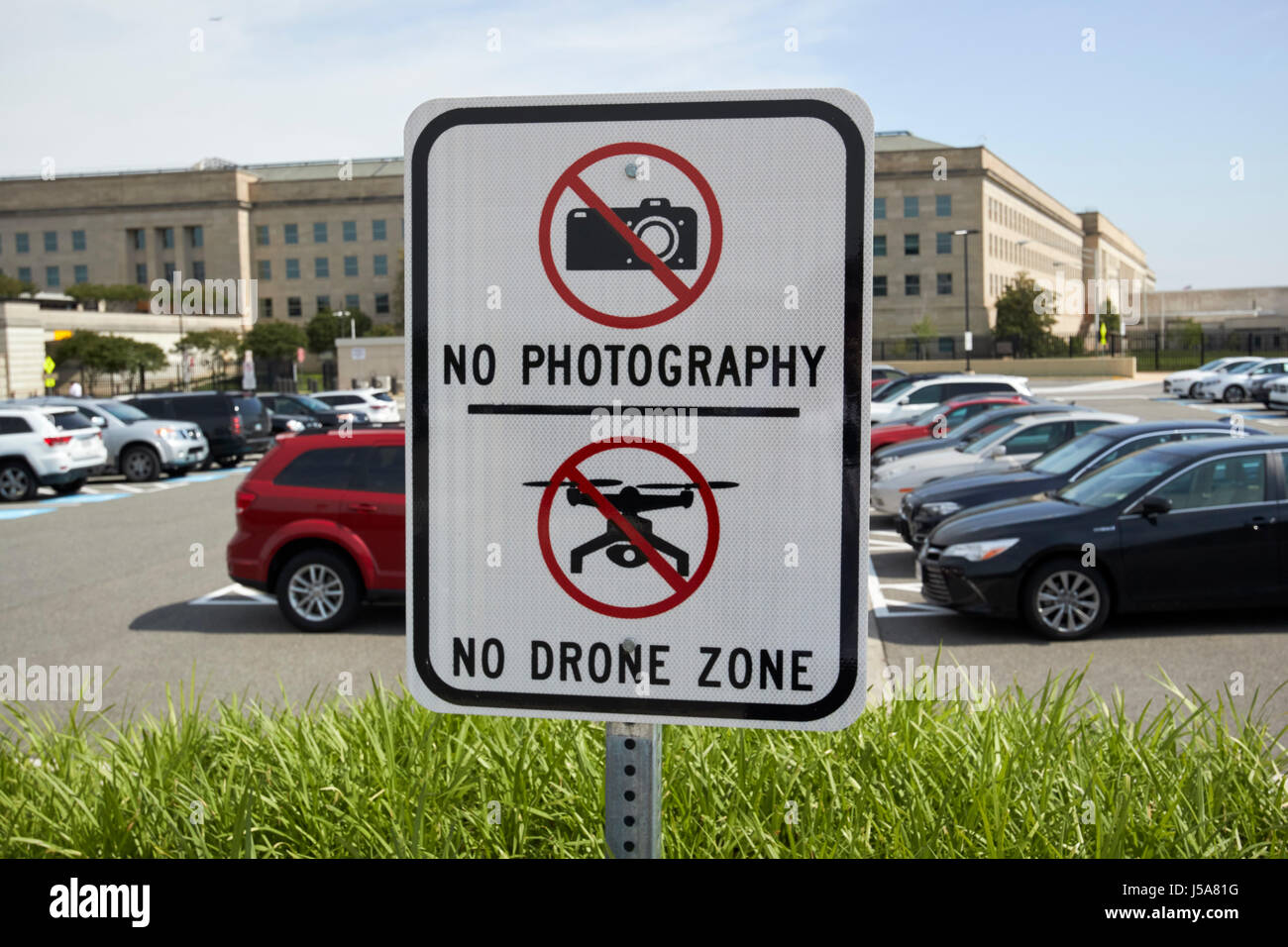keine Fotografie keine Drohne zone außerhalb des Pentagon, Washington DC USA Stockfoto
