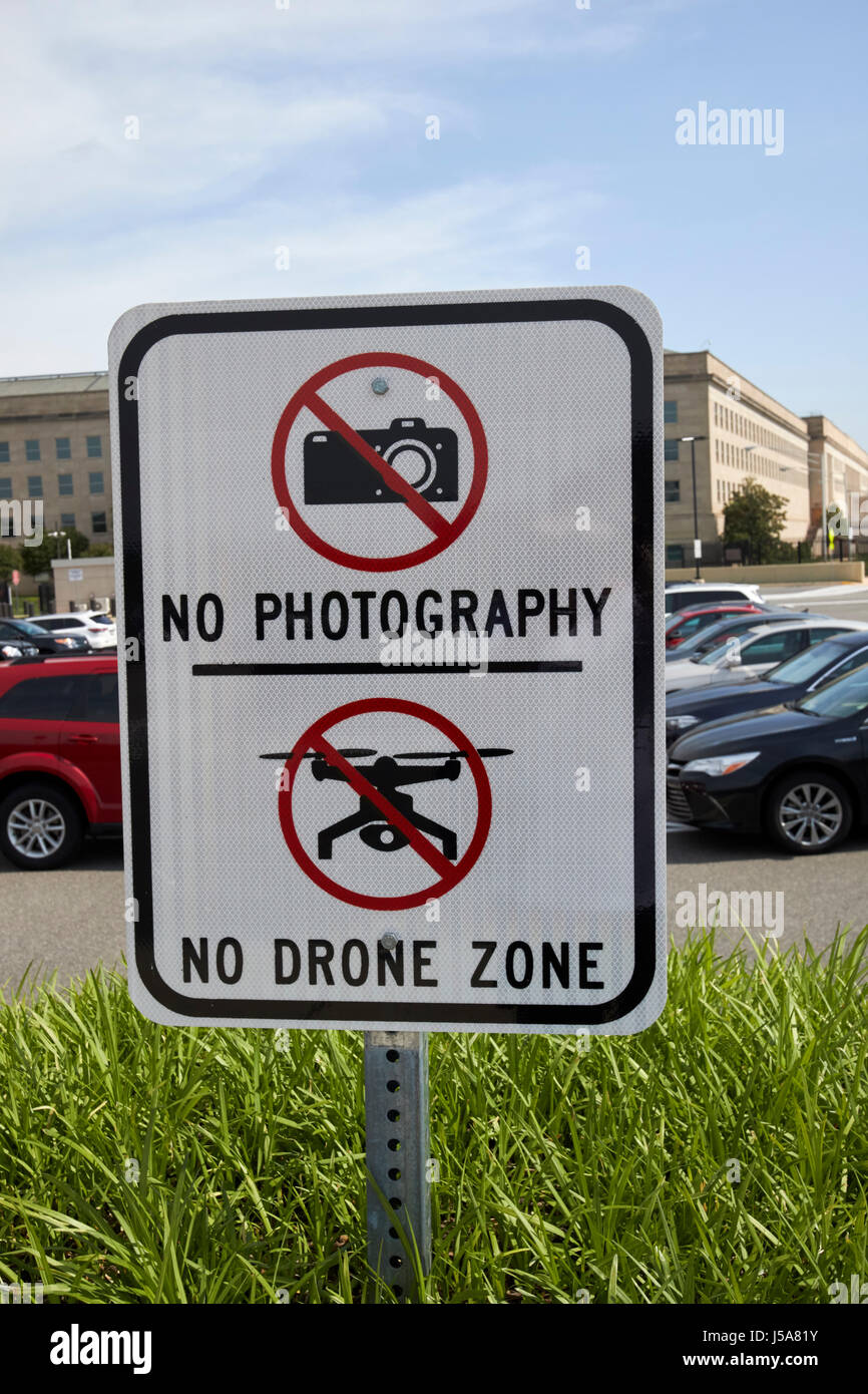 keine Fotografie keine Drohne zone außerhalb des Pentagon, Washington DC USA Stockfoto