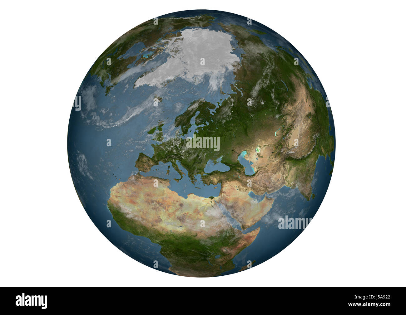 Asien Nordpol Afrika Europa Karte Nordamerika Globus Planetenerde Stockfoto