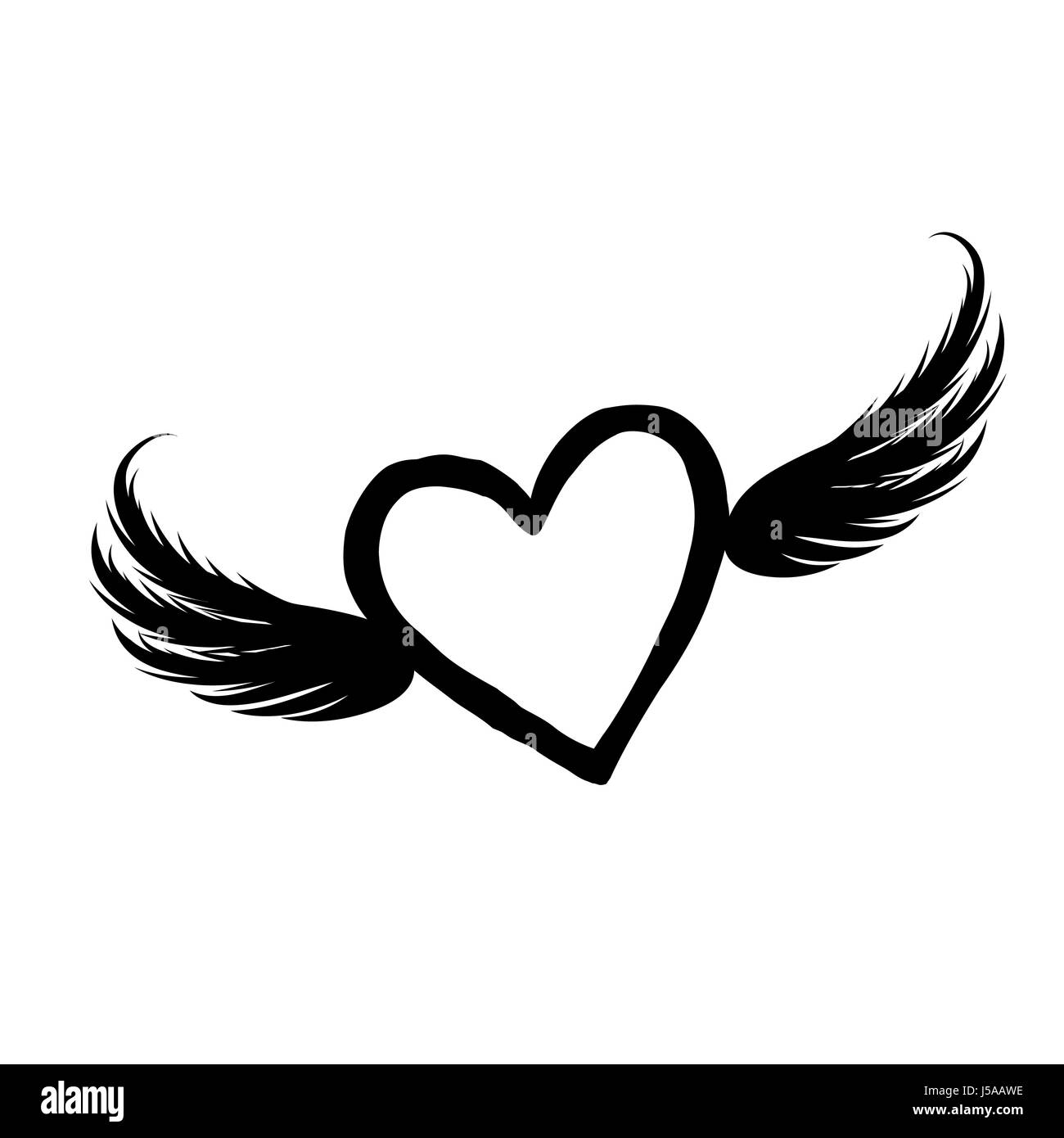 Verlorene Liebe. Liebe Herz mit Flügeln. Valentinstag Symbol Stock Vektor