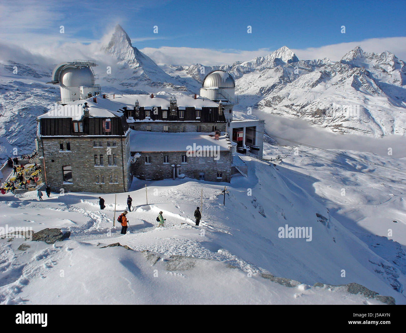 Restaurant Winter Nebel Schweiz Rambler Wetterstation Matterhorn firmament  Stockfotografie - Alamy
