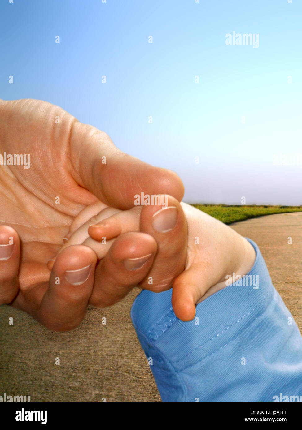 blaue Hand Hände Finger Detail symbolische emotionales Gefühl grün gefärbt Stockfoto