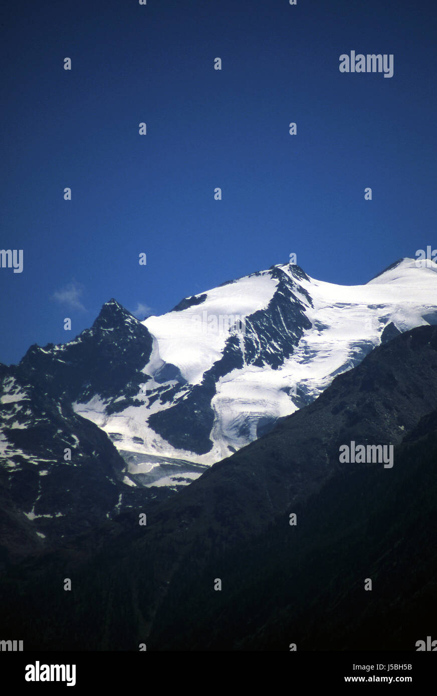 blauer Baum Bäume Berge grünen Alpen Gipfel Europa Schweiz Rock bewaldet Stockfoto