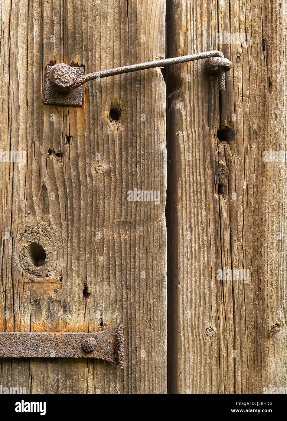 Details Holz Ziel Durchgang Tor Archgway Gantry Detail Eintritt Eisen krank Stockfoto