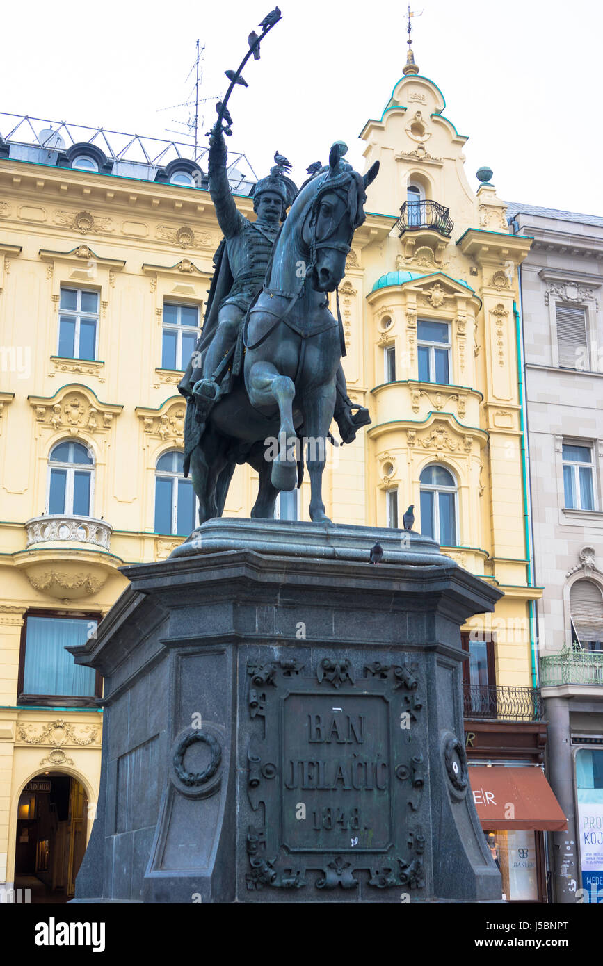 Ban Jelačić-Denkmal, Hauptplatz, Zagreb, Kroatien. Stockfoto