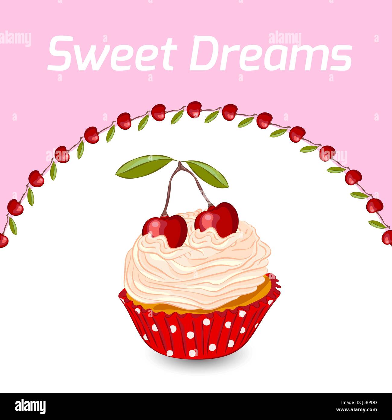 Cupcake mit Sahne und Kirsche. Vektor Geburtstag Grußkarte oder Einladung  Vorlage. Süße Träume-Konzept Stock-Vektorgrafik - Alamy
