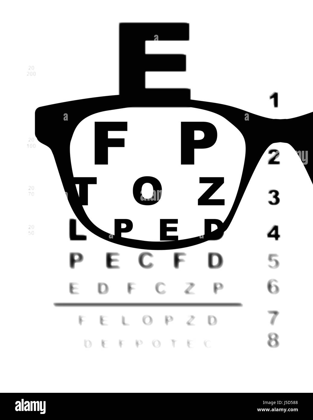 Eine typische Optiker Auge Test-Chart über einen weißen Hintergrund mit ...