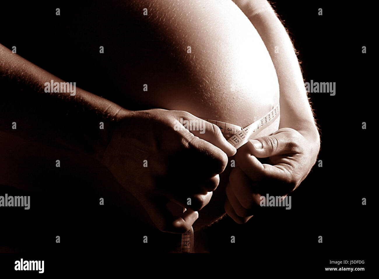 Baby, Bauch, Bauch, Umfang, jung, junge, Kind, schwanger, näher, Massband Stockfoto